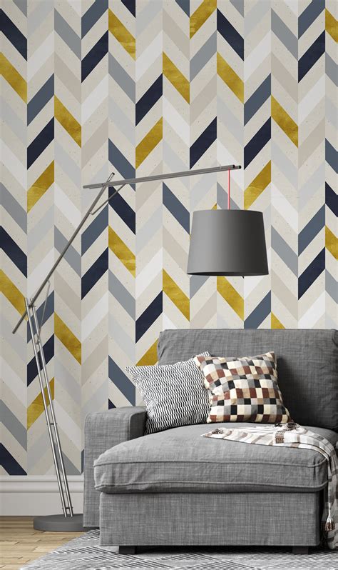 Peel And Stick Wallpaper With Chevron Pattern Geometric Etsy