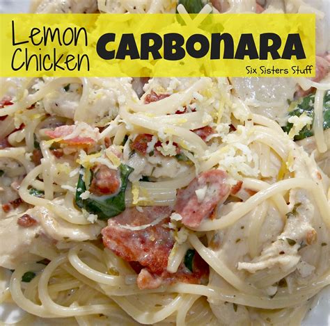 In a large bowl, mix egg, spinach, cottage cheese, 1/4 cup parmesan cheese, lemon pepper and half the bacon. Lemon Chicken Carbonara | Six Sisters' Stuff