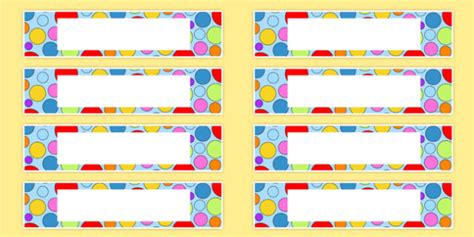 👉 Multicoloured Polka Dot Drawer Peg Name Labels