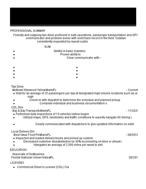 Taxi Driver Resume Examples For 2024 Template And Guide