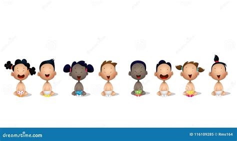 Interracial Group Of Babies And Toddlers Stock Vector Illustration Of