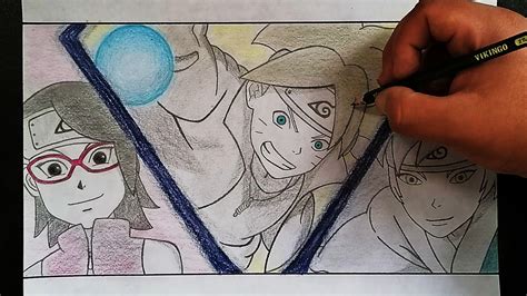 Dibujando A Boruto Sarada Y Mitsuki Speed Drawing Como Dibujar A Boruto Equipo Konohamaru