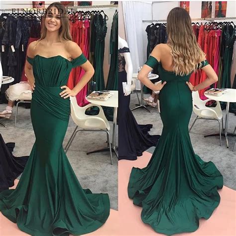 emerald green off the shoulder evening dresses 2019 abendkleider pleat satin mermaid prom dress