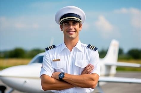 Premium Ai Image Young Handsome Pilot In White Uniform And Hat