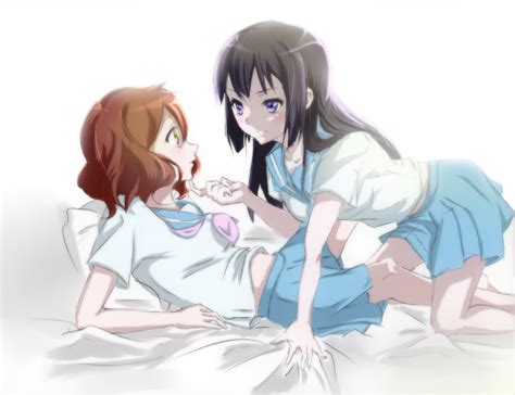 Safebooru 2girls Black Hair Brown Hair Commentary Request Finger To Face Hibike Euphonium