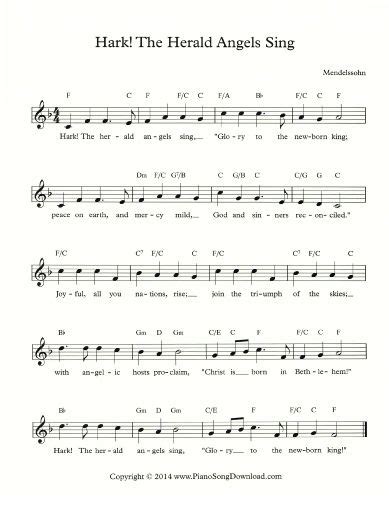 Hark The Herald Angels Sing Free Lead Sheet Piano Sheet Music Beginners Piano Notes Songs