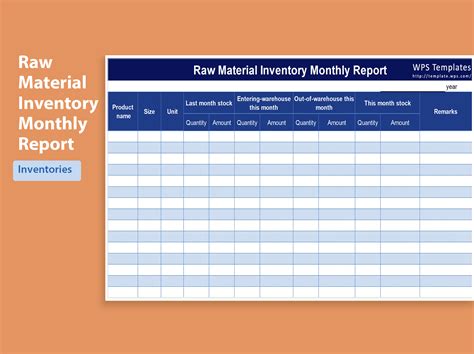 Excel Of Raw Material Inventory Monthly Reportxlsx Wps Free Templates