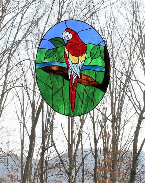 Stained Glass Beveled Parrot Window Panel Colorful Beautiful Etsy