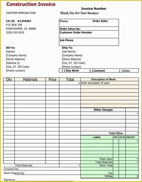 Builders Invoice Template Free Download Of Construction Invoice