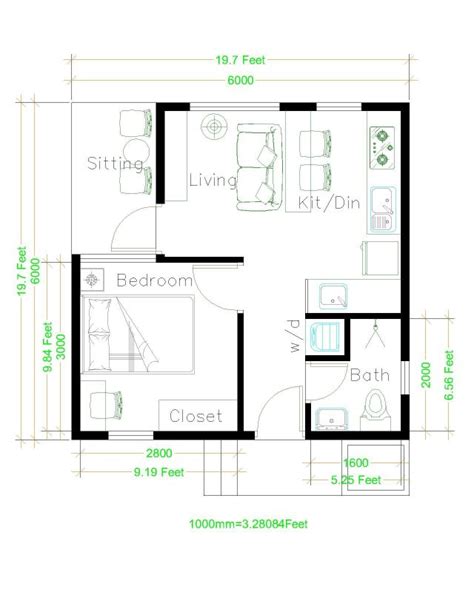 Skylights and walls of windows take advantage of solar heating. House Plans 6x6 with One Bedroom Hip Roof - SamPhoas Plan