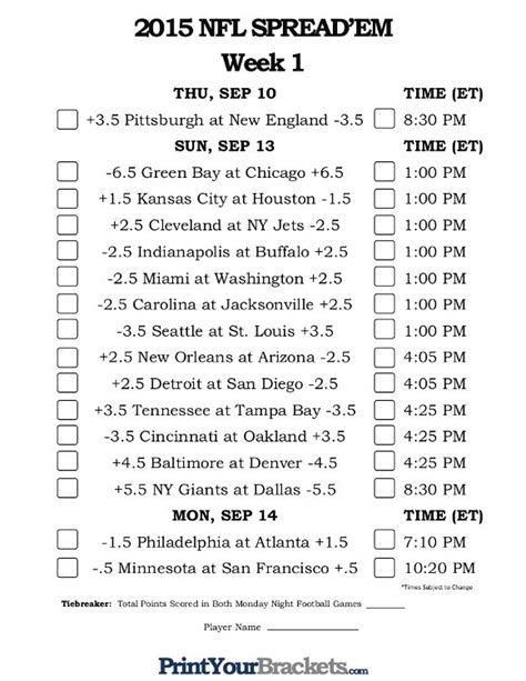 Nfl Week Printable Schedule Customize And Print