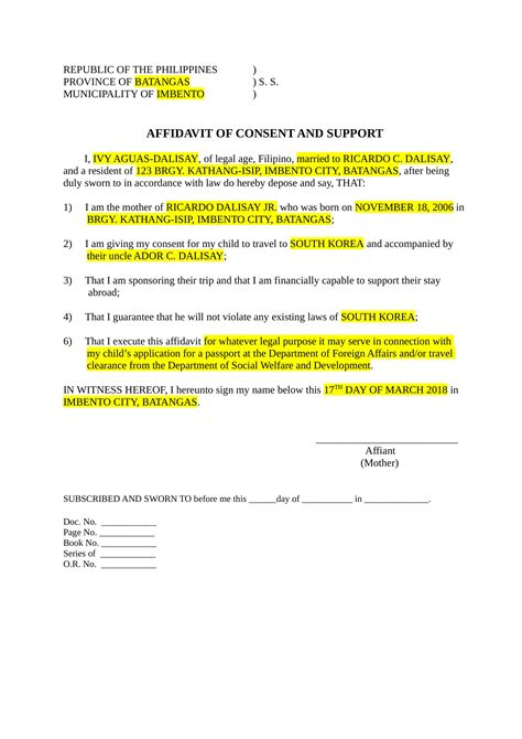 Create your own printable standard affidavit form by downloading this free sample in ms word, pdf and open office format. 9+ Affidavit of Consent Examples - PDF | Examples