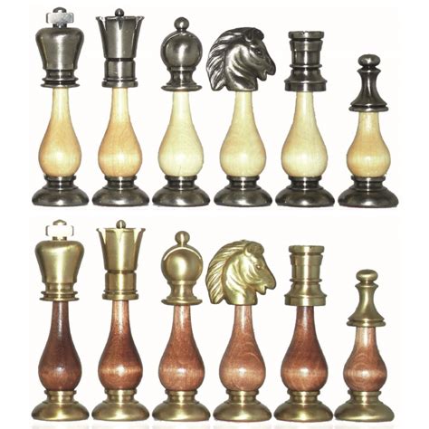 4 Solid Brass And Wood Staunton Chess Pieces