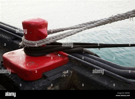 Mooring Stanchion And Mooring Lines Navy Pier Chicago Illinois Stock