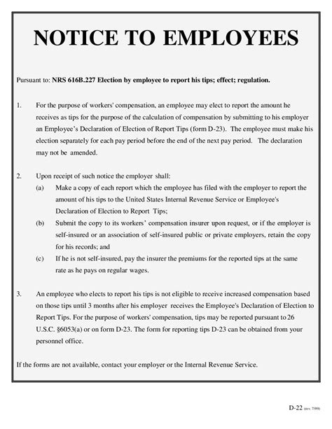 Free Nevada Notice To Employees Regarding Tips Labor Law Poster 2024