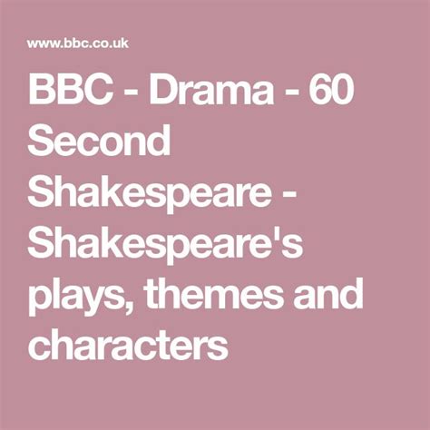 Bbc Drama 60 Second Shakespeare Shakespeares Plays Themes And