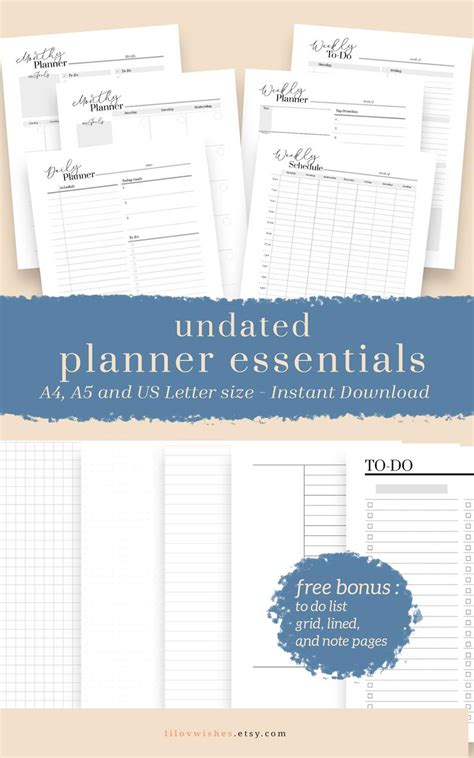 Planner Essentials Undated Planner Planner Kit Monthly Etsy Schedule