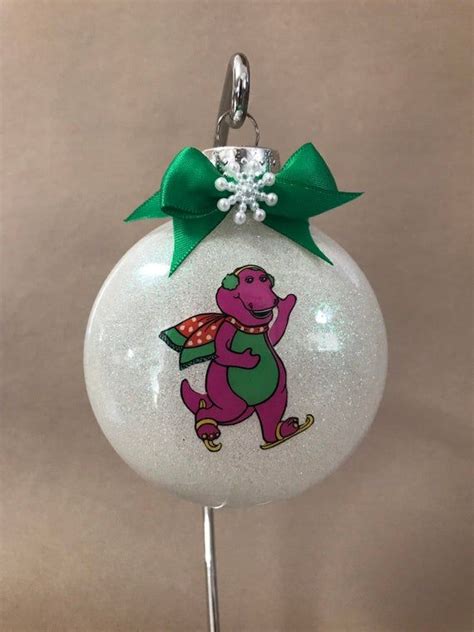 Handmade “barney 3 Round Glass Disk Shaped Christmas Ornamentmade In