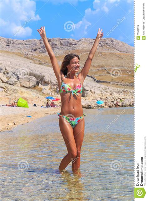 Beautiful Girl Smiling In Water Stock Photo Image Of Beach Nature