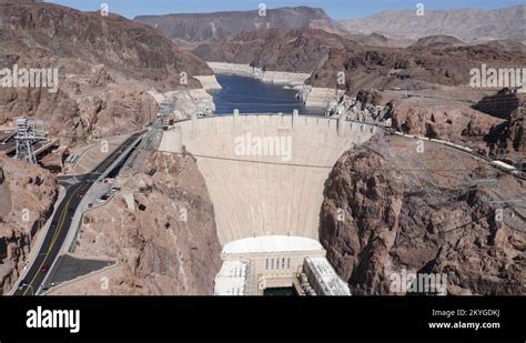 Hoover Dam Producing Hydroelectricity Colorado River Bridge In Las