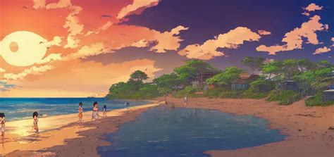 Anime Beach Scene In The Style Of Studio Ghibli Stable Diffusion