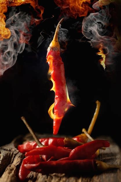 Premium Photo Red Hot Chili Peppers Burns A Blackout Background On Fire