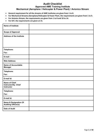 Printable Aviation Security Audit Checklist Template Templates Resume