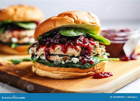 Turkey Burger With Cranberry Sauce And Spinach Stock Photo Image Of