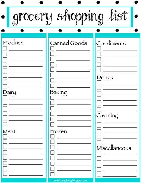 Free Printable Grocery Lists Templates