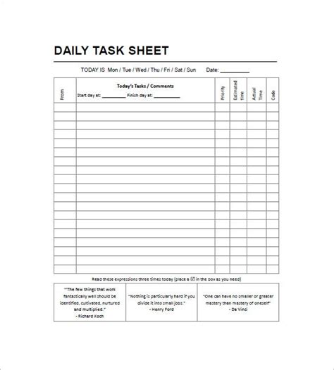 17 Task Sheet Templates Free Word Excel And Pdf Formats Samples