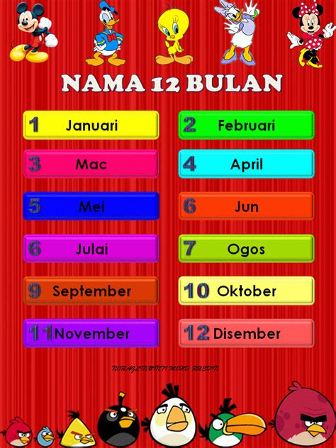 Nama 12 Bulan Dalam Bahasa Melayu