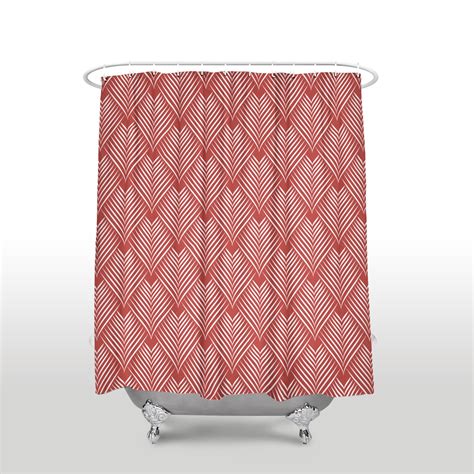 New Waterproof Simple Geometric Feather Printed Shower Curtain Polyester Fabric Red Bathroom