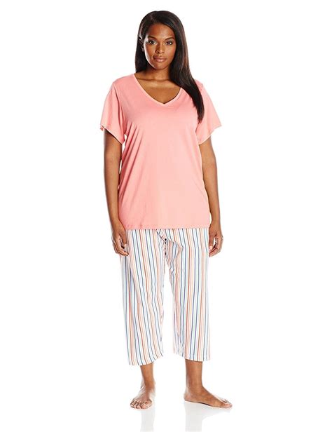 Womens Plus Size Pajama Set Pattern Cotton Capri With Solid Short