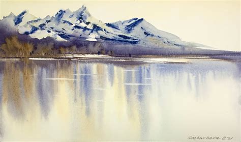 Mountain Lake 7 Original Painting Watercolor Landscape Etsy