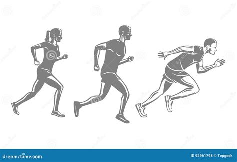 set of runners silhouettes men and woman run race stock vector illustration of fast movement