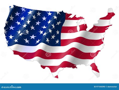 United States Of America Map With Waving Flag Stock Vector