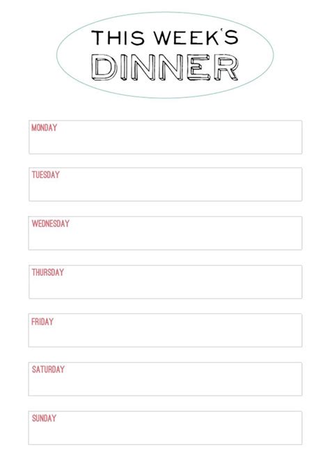 Dinner Menu Template Free Printable