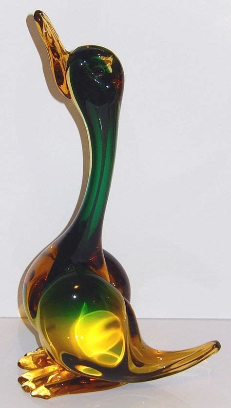 Vintage Murano Glass Duck Sculpture Amber Green 1960s Mid Century Italian Italianmurano