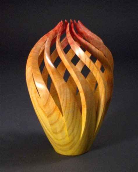 Turned Wood Art Enhanced With Carving Piercing Pyrogroaphy And Color