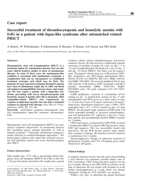 Pdf Successful Treatment Of Thrombocytopenia And Hemolytic Anemia