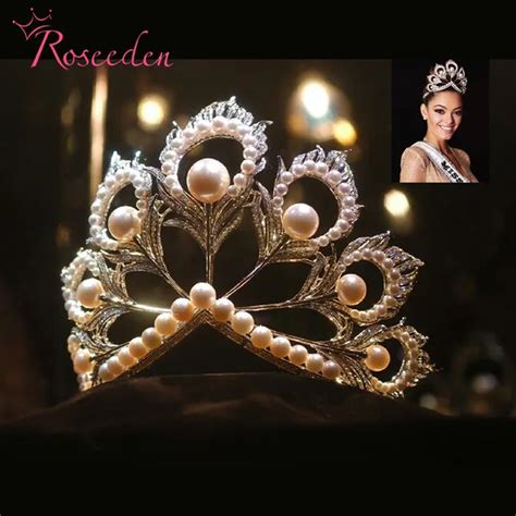 2017 Miss Universe Tiaras And Crowns Giant Big Pageant Rhinestones Pearls Miss World Crown Re484