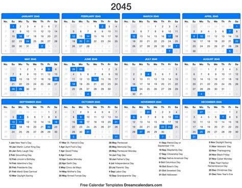2045 Calendar