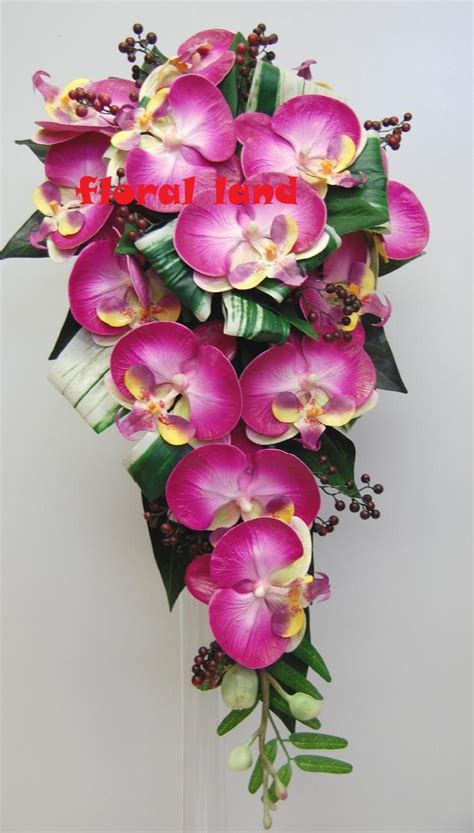 Hot Pink Orchids Berries Wedding Teardrop Bridal Bouquet Butterfly