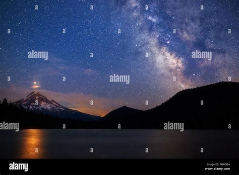 Mars Rising Above Mt Hood With The Milky Way And Starry Night Sky From