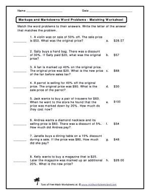 Markup worksheets with answers pdf