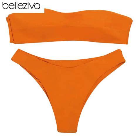 Belleziva Sexy Women Bikini Set Strapless Backless Padded Tied Low