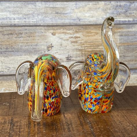 Vintage Murano Style Set Of Two Glass Elephants Figurines Etsy