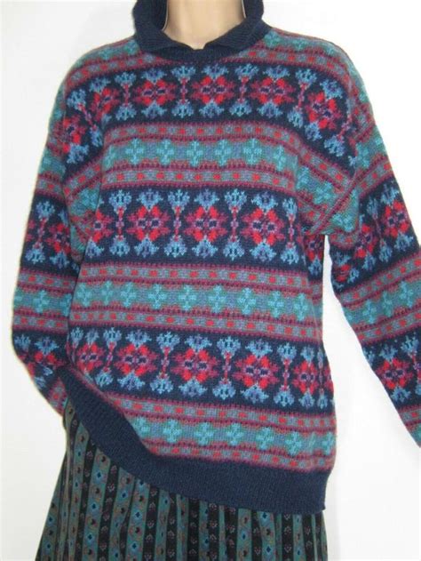 Laura Ashley Vintage 1989 Fair Isle Style Pure New Wool Winter Jumper