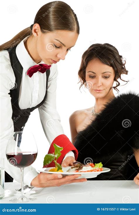 Waitress Serving To Beautiful Female Stock Image Image Of Woman