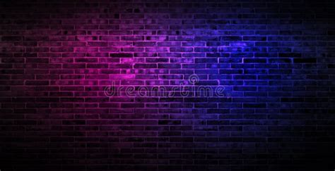 Black Brick Wall Background Rough Concrete With Neon Lights And Glowing